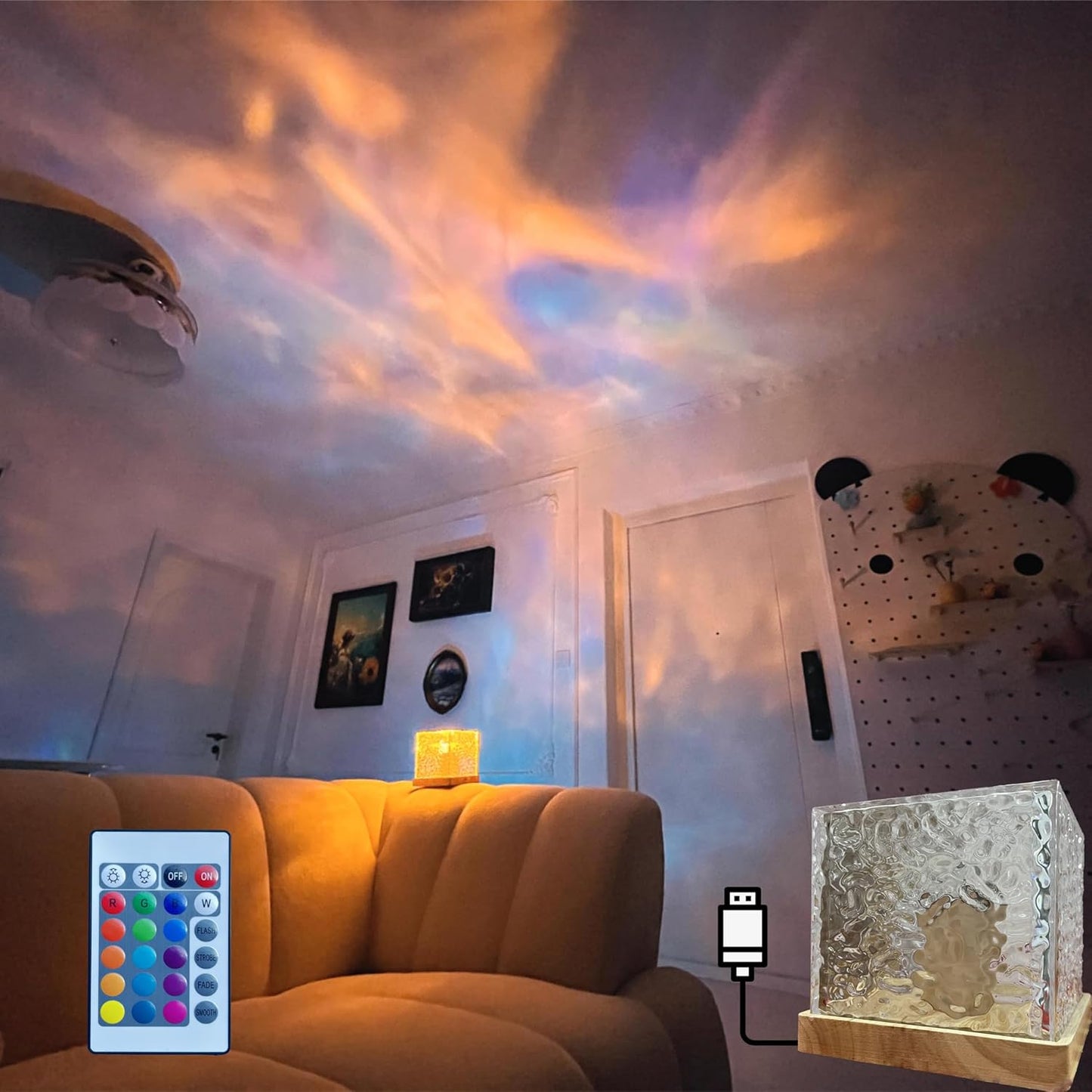 n Wave Projector Light,Aurora Glow Lamp Crystal Night Light Romantic Room Decor,Led Ripple Lamp Lights Party Bedroom Room Decor