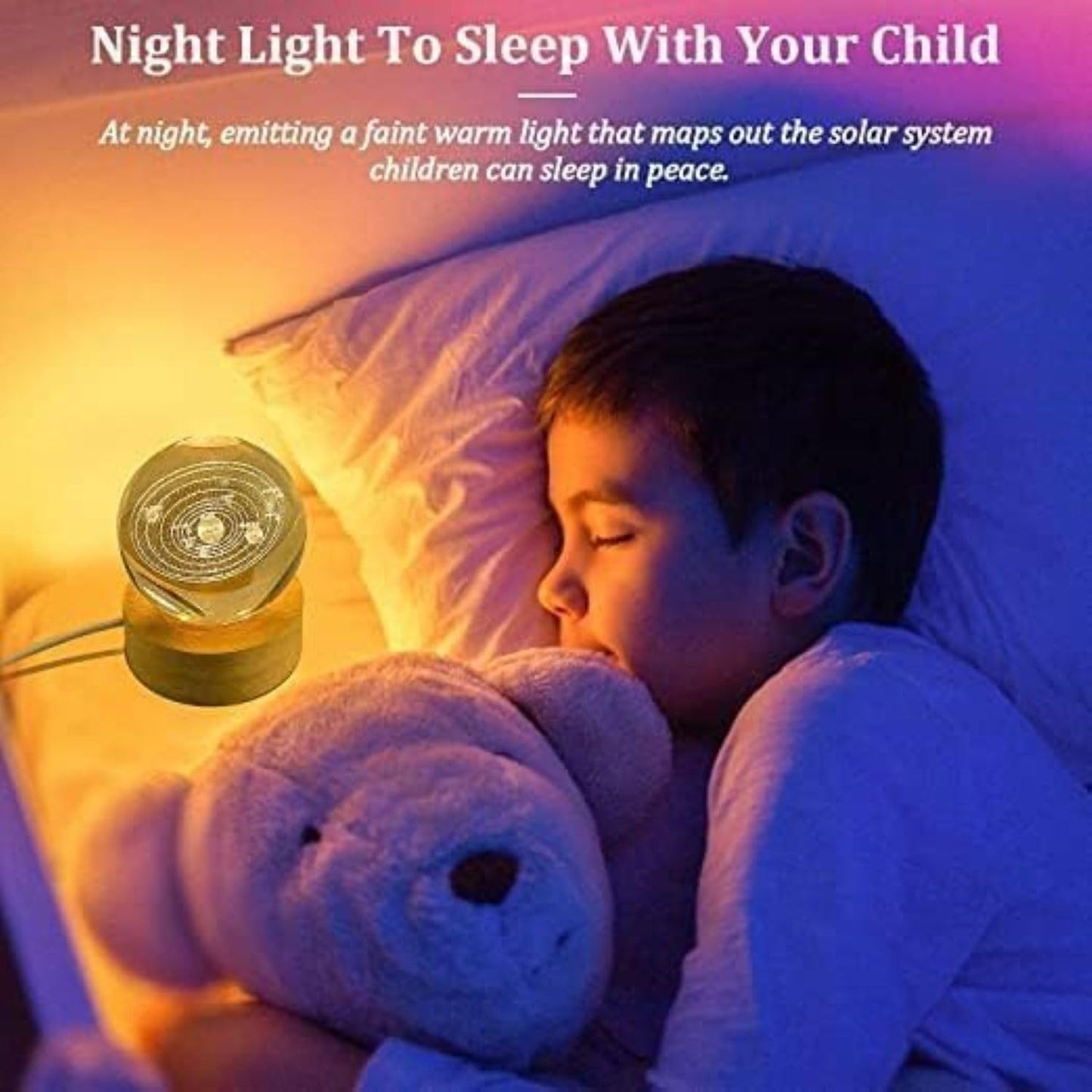 3D Galaxy Crystal Ball Night Light | Dimmable Engraved LED Glass Ball (Solar System)