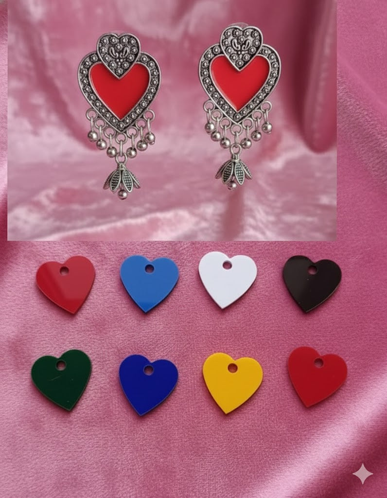 Antique Silver Red Heart Danglers