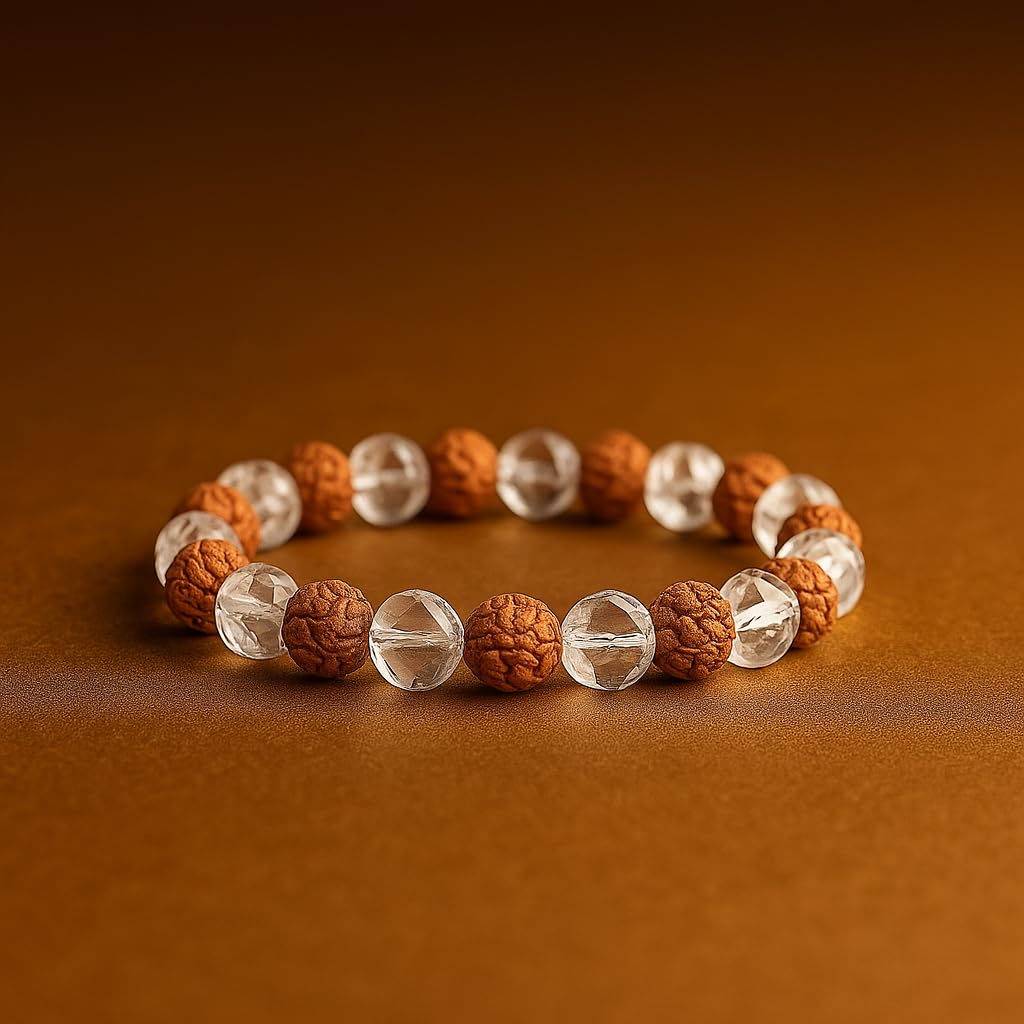 Rudraksha & Clear Quartz Crystal Bracelet for Men, Women & Children