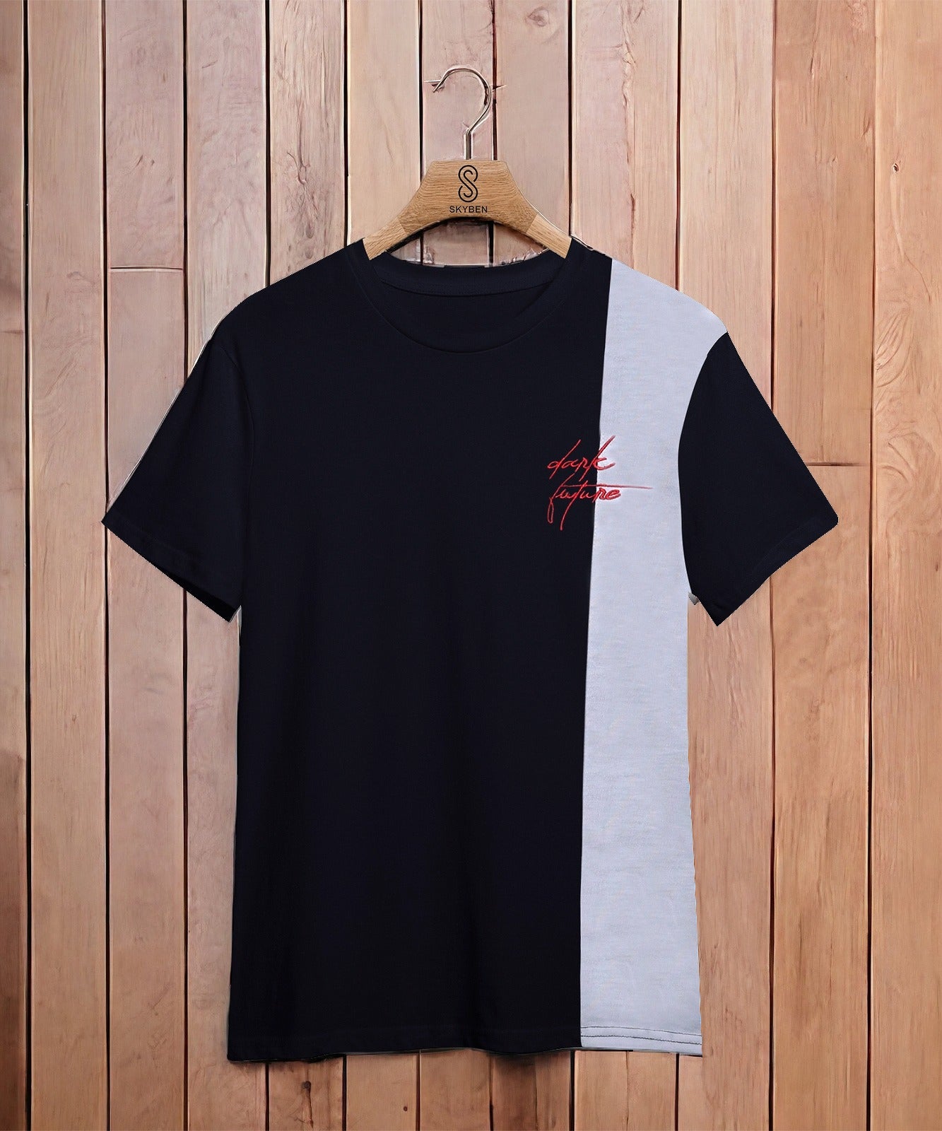 Men Chockablock Round Neck Reversible Poly cotton Blue, White T-Shirt