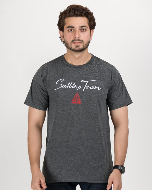 Men Printed Round Neck Polycotton Grey T-Shirt