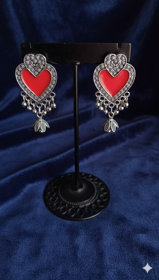 Antique Silver Red Heart Danglers