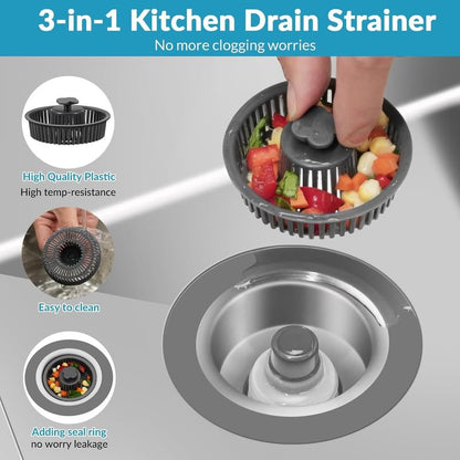 3 in 1 Kitchen Sink Drain Strainer & Stopper Kit