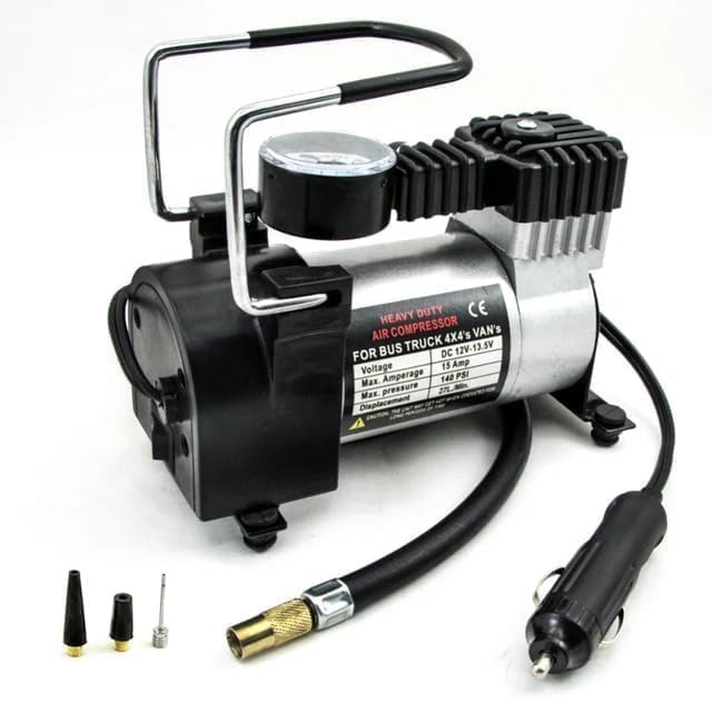 Portable Car Tire Inflator - Fast and Reliable Air Pump for Car Tyres, 12V, Silver, White, Air Compressor pack of 1
