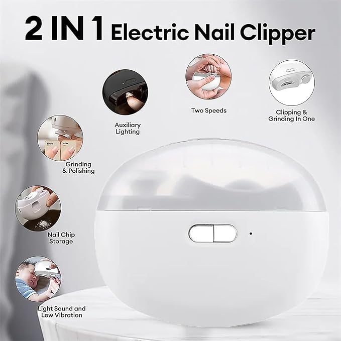 Electric Nail Clipper, Automatic Nail Trimmer, 2-in-1 Electric Nail Clippers & Polisher with LED Light