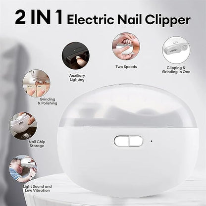 Electric Nail Clipper, Automatic Nail Trimmer, 2-in-1 Electric Nail Clippers & Polisher with LED Light