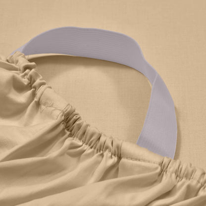 haus & kinder Elastic Fitted Bedsheets King Size with 2 Pillow Covers, 100% Cotton 300 TC, Melange Collection (California King, Glided Beig
