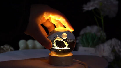 CPENSUS 3D Galaxy Crystal Ball Night Lamp,Solar System, USB Table Colorful LED (Dolphin with Moon)