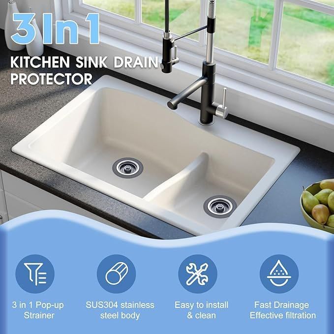 3 in 1 Kitchen Sink Drain Strainer & Stopper Kit