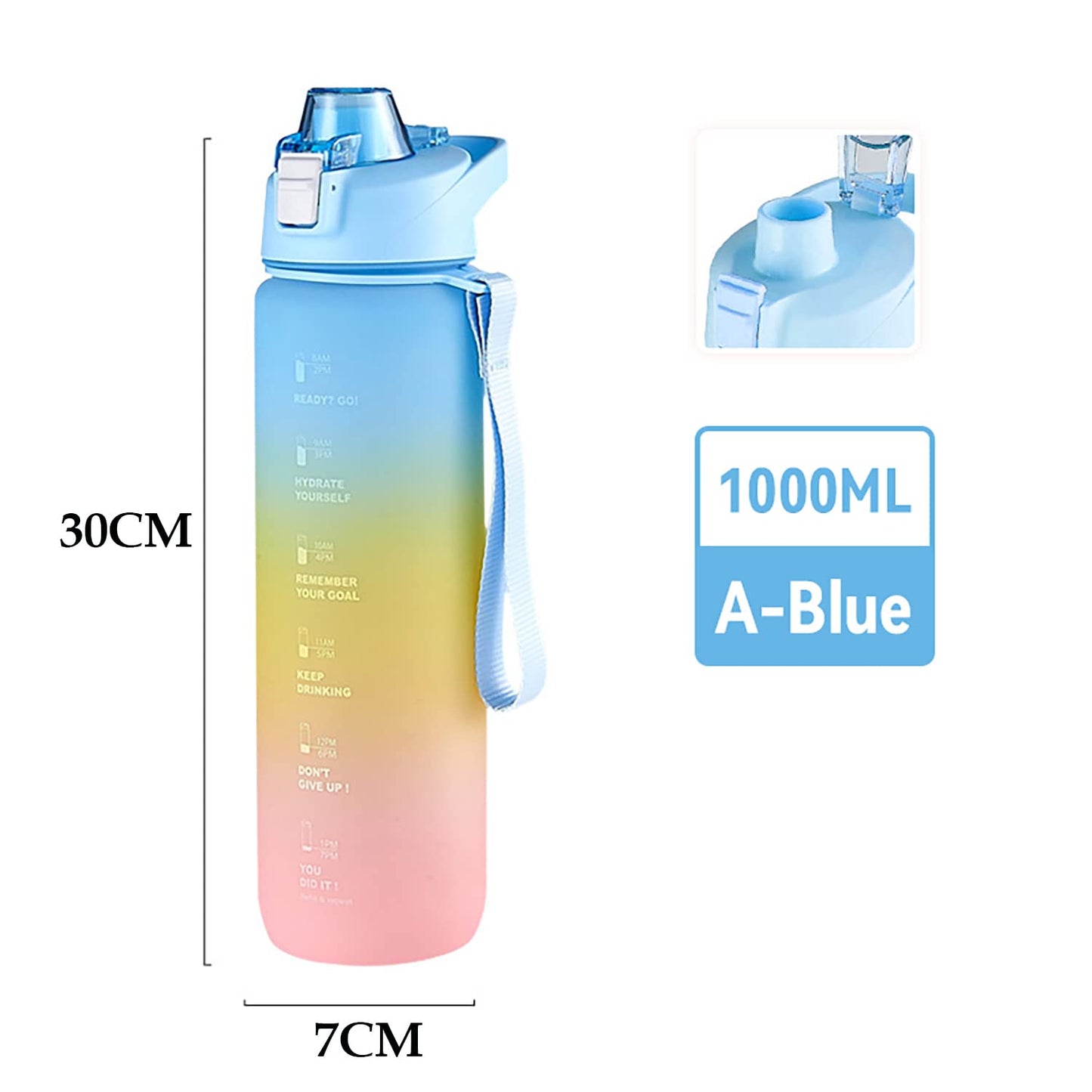 House of Quirk Plastic 1 liter Water Bottles With Time Markings, Bpa Free, Leak Proof, Measures How Much Water You Drink, Stylish Strap, Motivational Sports..