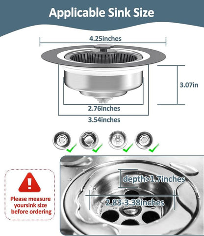 3 in 1 Kitchen Sink Drain Strainer & Stopper Kit