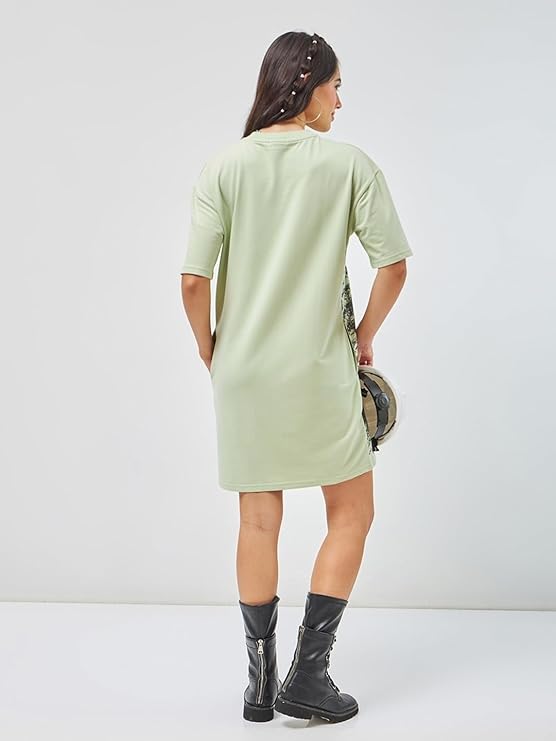 Printed Oversized Fit Half Sleeve Round Neck Poly Cotton Above The Knee T-Shirt D