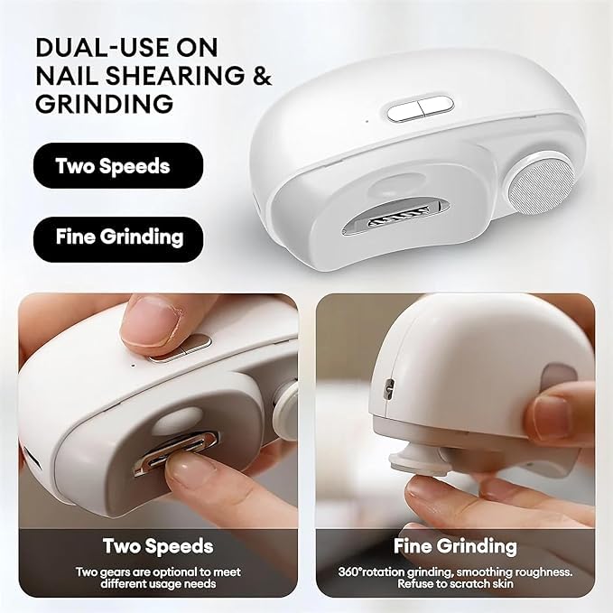Electric Nail Clipper, Automatic Nail Trimmer, 2-in-1 Electric Nail Clippers & Polisher with LED Light