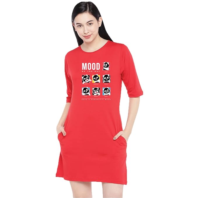 Long Tshirt Dress for Women with Side Pockets
