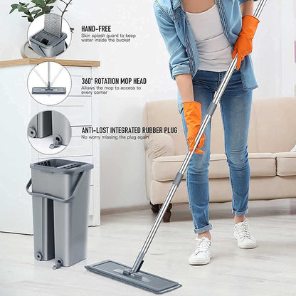 Easy Flat Mop Stick Rod with Bucket Set in Offer for Wet & Dry Use, Best 360 Degree Spin Magic Floor Cleaning for Home + Office and 2...