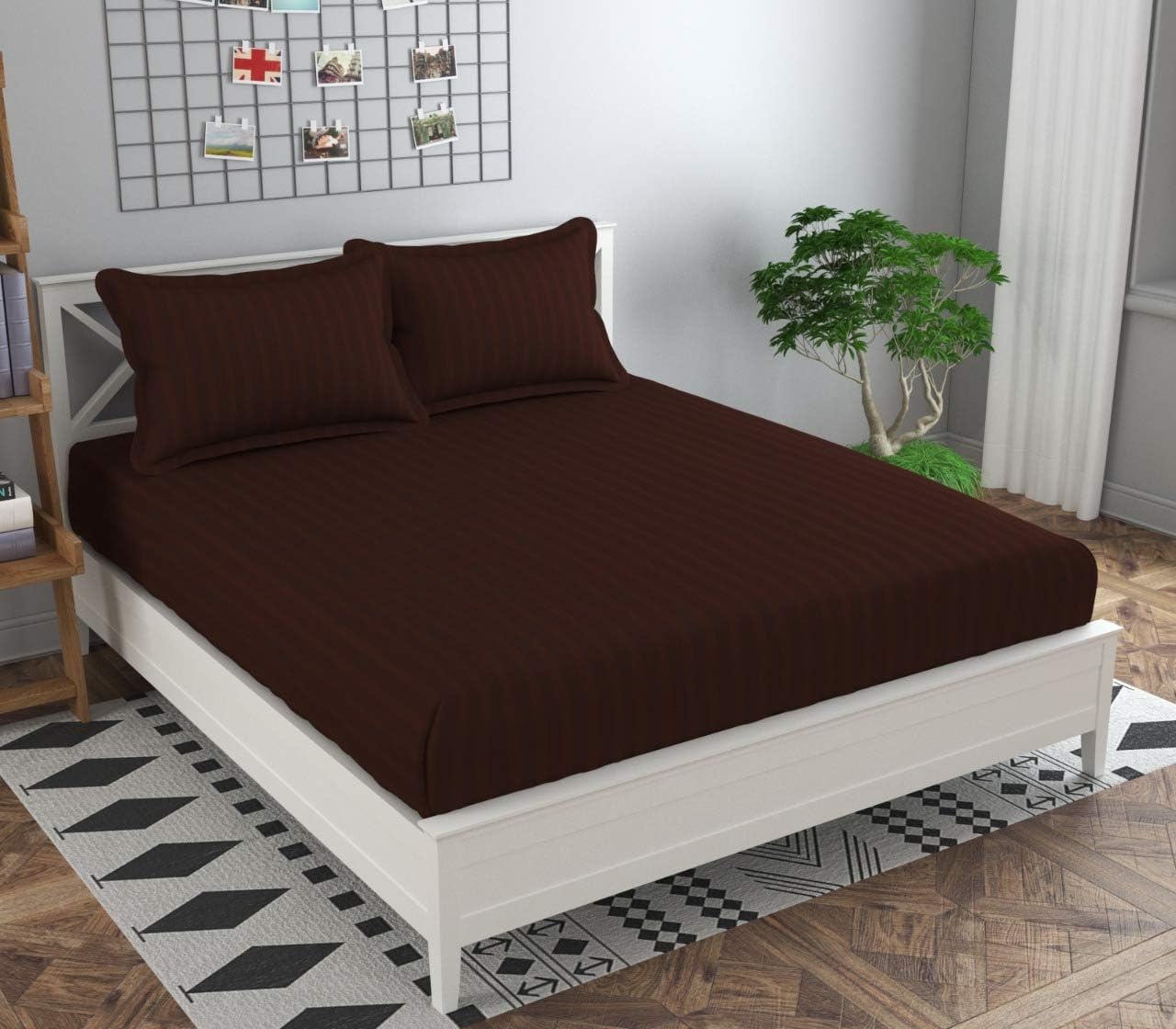 haus & kinder Elastic Fitted Bedsheets King Size with 2 Pillow Covers, 100% Cotton 300 TC, Melange Collection (California King, Glided Beig