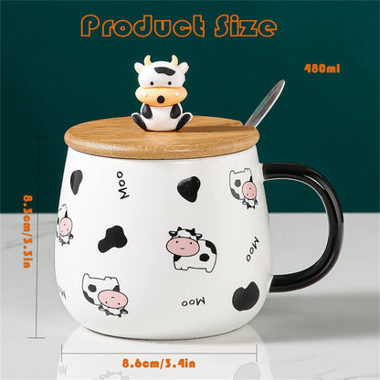 Cute Cow Coffe Mug with Lid and Spoon Cows Print Stuff Gift 400ml