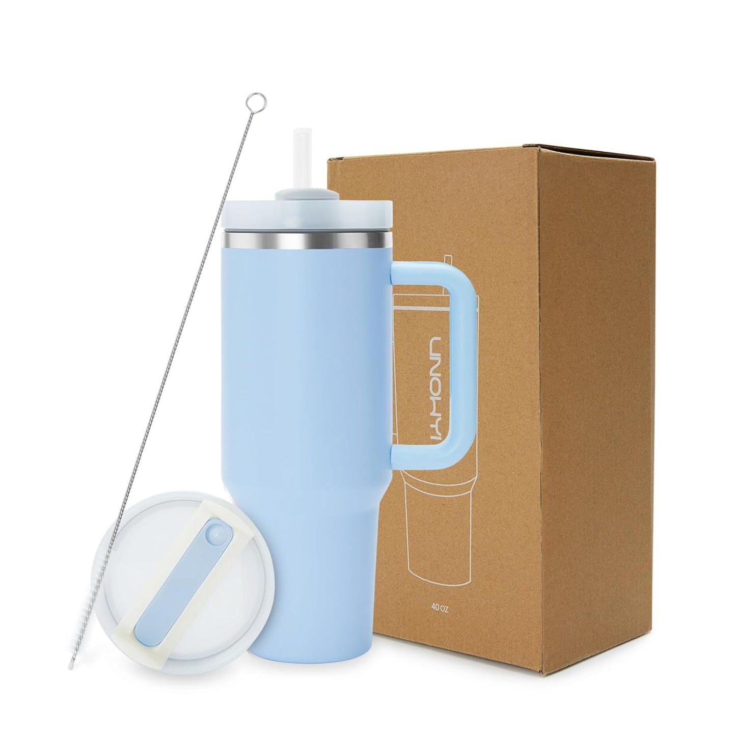 Tumbler With Handle and Straw Lid, Stainless Steel Vacuum Insulated Tumbler
