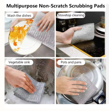 Non-Scratch Wire Dishcloth & Gaps Cleaning Brush, Multipurpose Wire Dishwashing Rags for Wet and Dry, Easy Rinsing, Reusable, Wire Cleaning Cloth for Kitchen, Sinks, Pots, Pans (5)(5 Pack)
