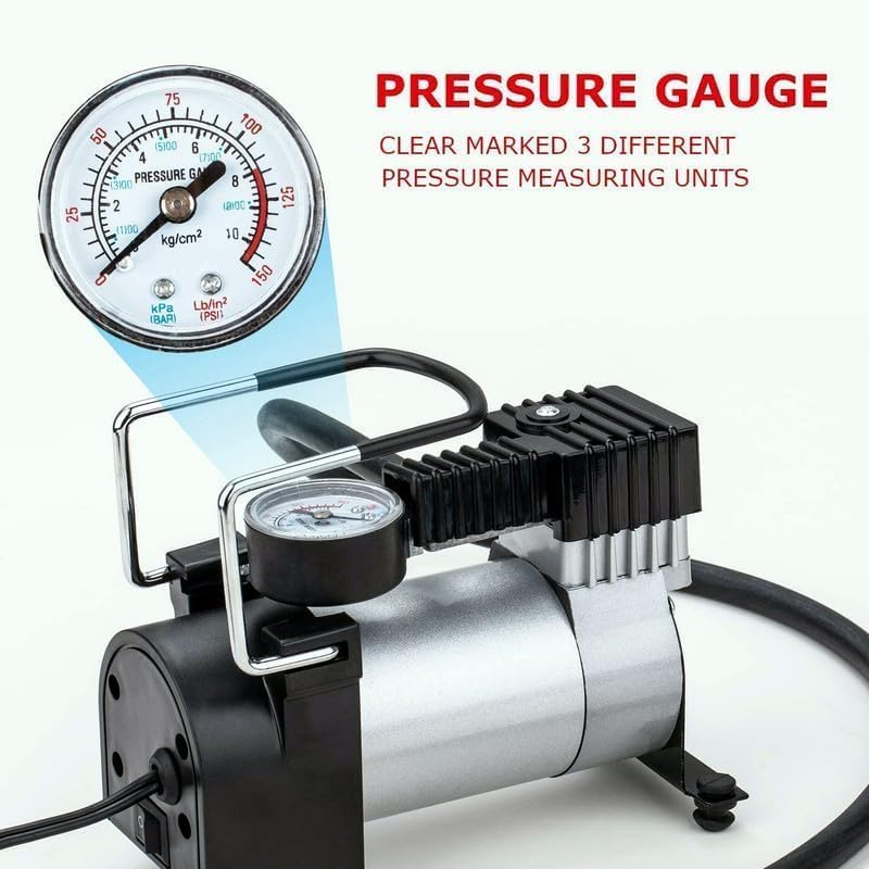 Portable Car Tire Inflator - Fast and Reliable Air Pump for Car Tyres, 12V, Silver, White, Air Compressor pack of 1