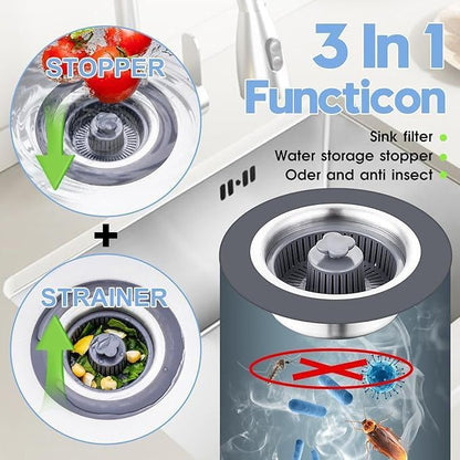 3 in 1 Kitchen Sink Drain Strainer & Stopper Kit