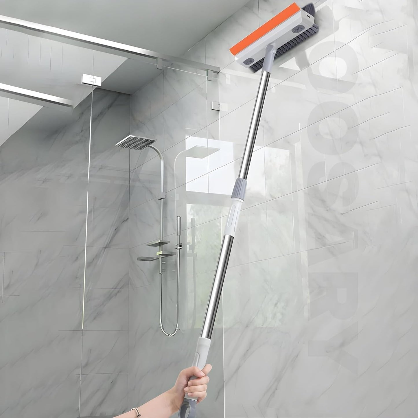 Bathroom Cleaning Brush with Wiper 3 in 1 Tiles Cleaning Brush Floor Scrub Bathroom Brush with Long Handle 180° Rotate Cleaning
