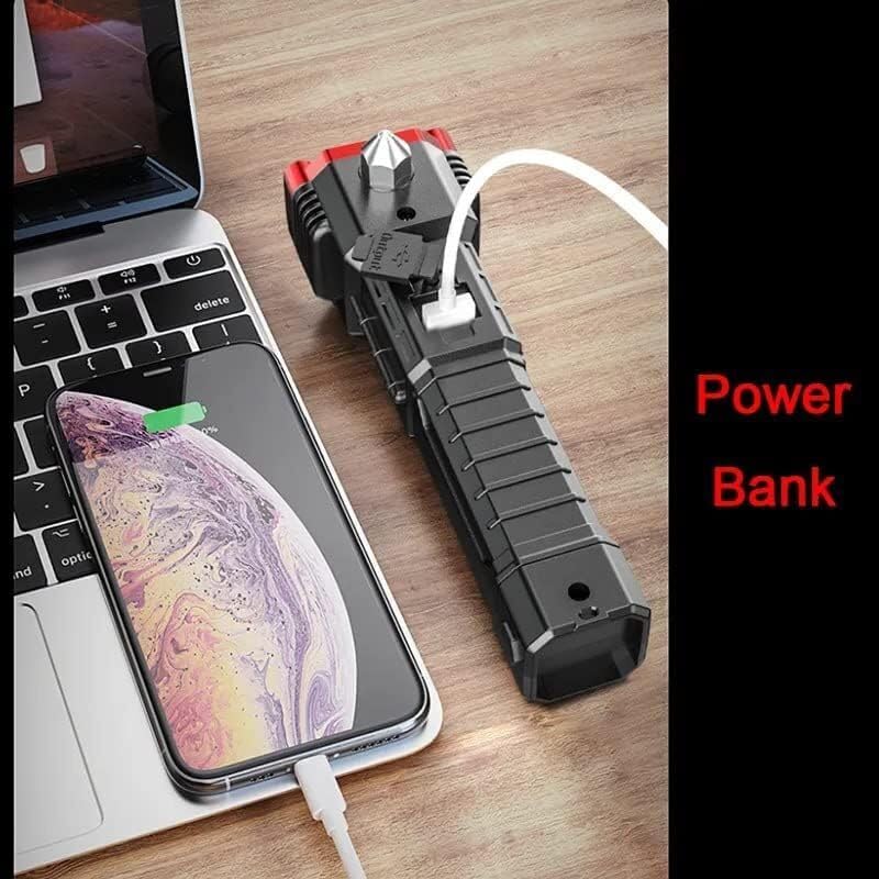 2IN1 Super Bright LED Torch Flashlight+USB Hammer Tactical Camping Outdoor Lamp
