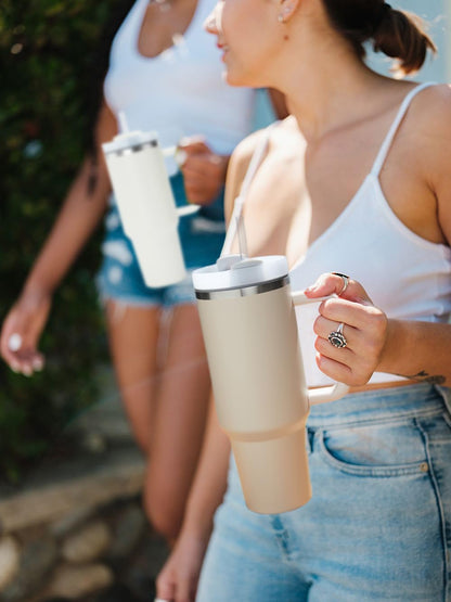 Tumbler With Handle and Straw Lid, Stainless Steel Vacuum Insulated Tumbler