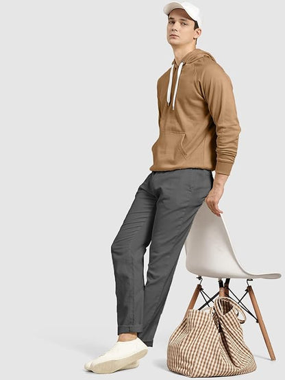elaxed Fit Plain Cotton Blend Solid Hoodie for Men