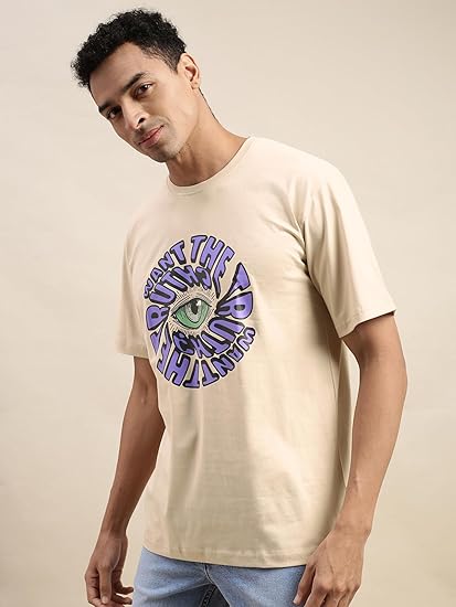 Oversize Loose Baggy Fit Round Neck Half Sleeve Graphic Printed Multicolor T-Shirt Combo (Pack of 2)