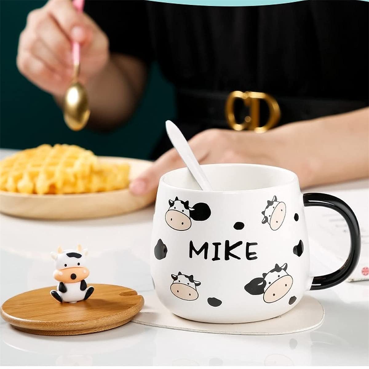 Cute Cow Coffe Mug with Lid and Spoon Cows Print Stuff Gift 400ml