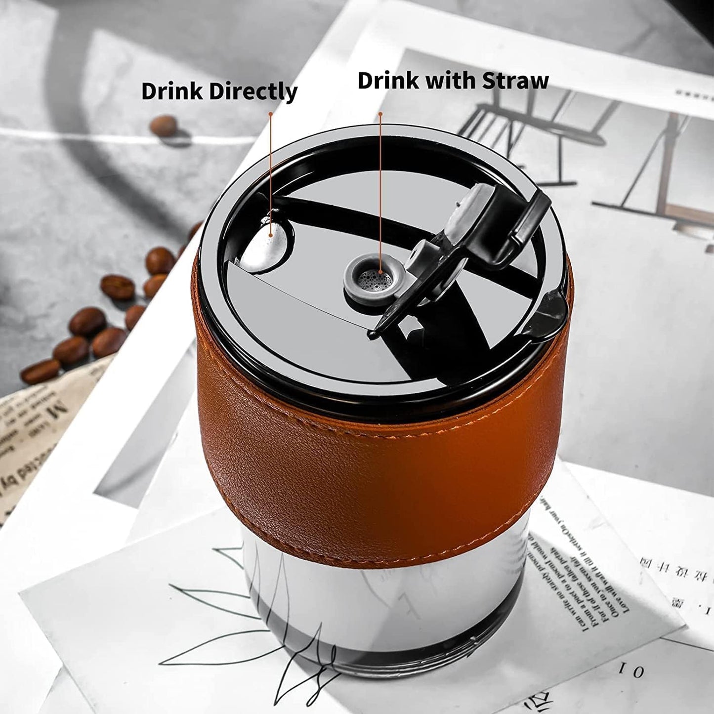 Glass Coffee Mug Tumbler with Leather Belt and Glass Straw