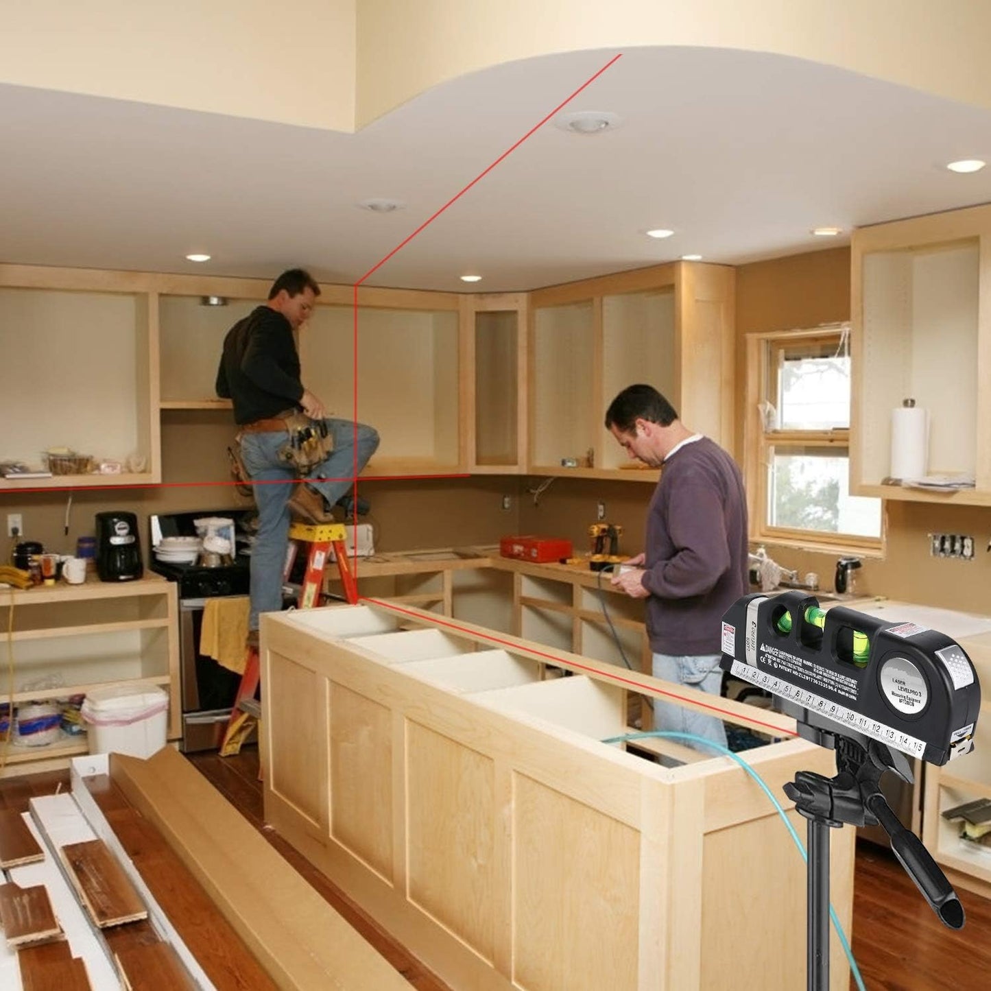 Laser Level Tool, Multipurpose Laser Level Kit Standard Cross Line Laser level Laser Line leveler Beam Tool with Metric Rulers
