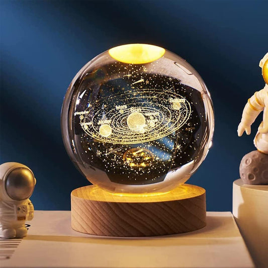 3D Galaxy Crystal Ball Night Light | Dimmable Engraved LED Glass Ball (Solar System)