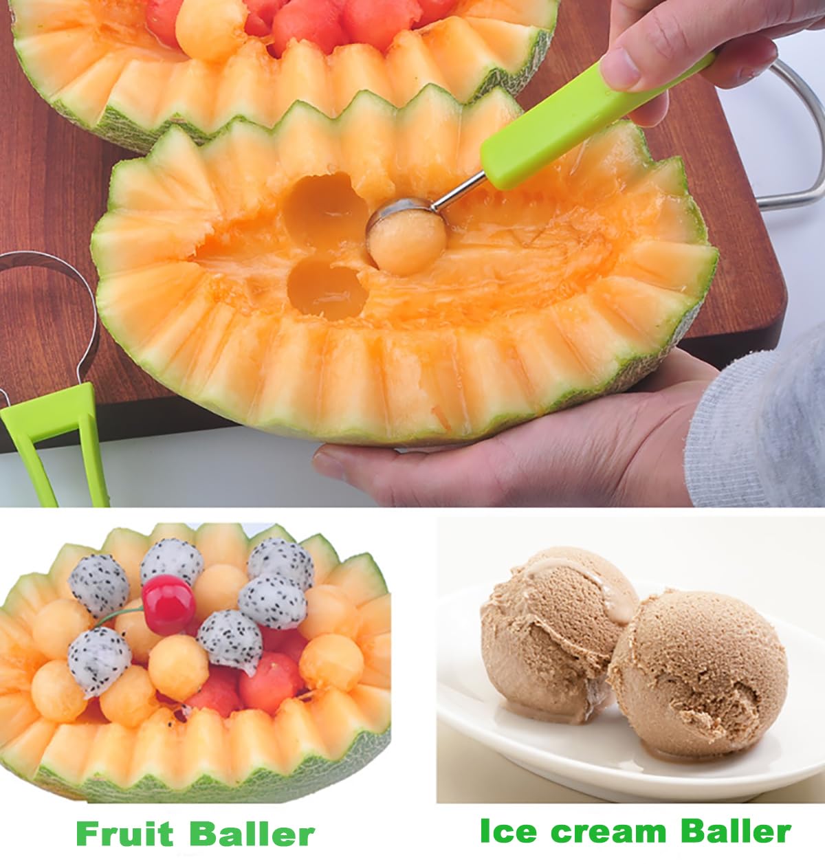 Melon Baller Scoop Set,Fruit Cutters, 4 In 1