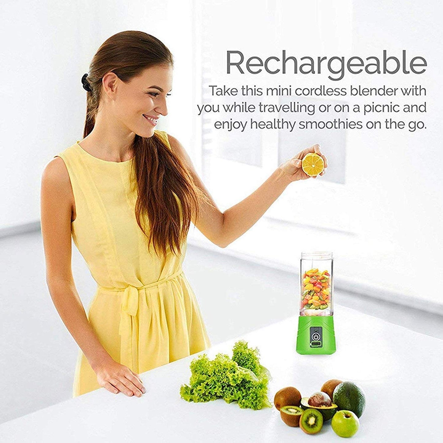 About this item Body Material: Silicone, Blade Material: Stainless Steel <BR> Color: Multi color<BR> Volume: 380 ml, Jars: Juicer Jar<BR>