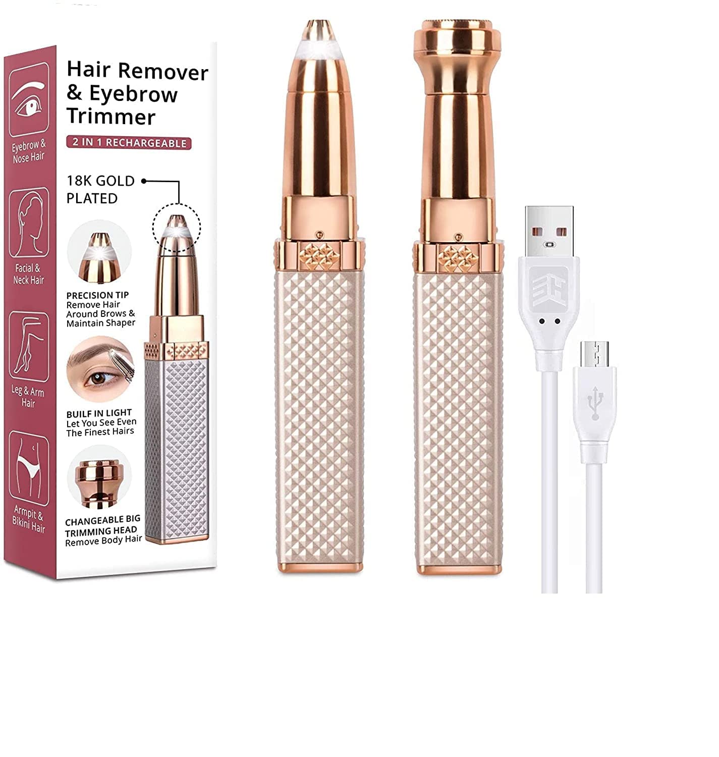 Epilator Primer For - Face, Chin, Cheek, Eyebrow, Upper Lip Hair Remover, Usb Rechargeable Trimer (2 In 1 Eyebrow