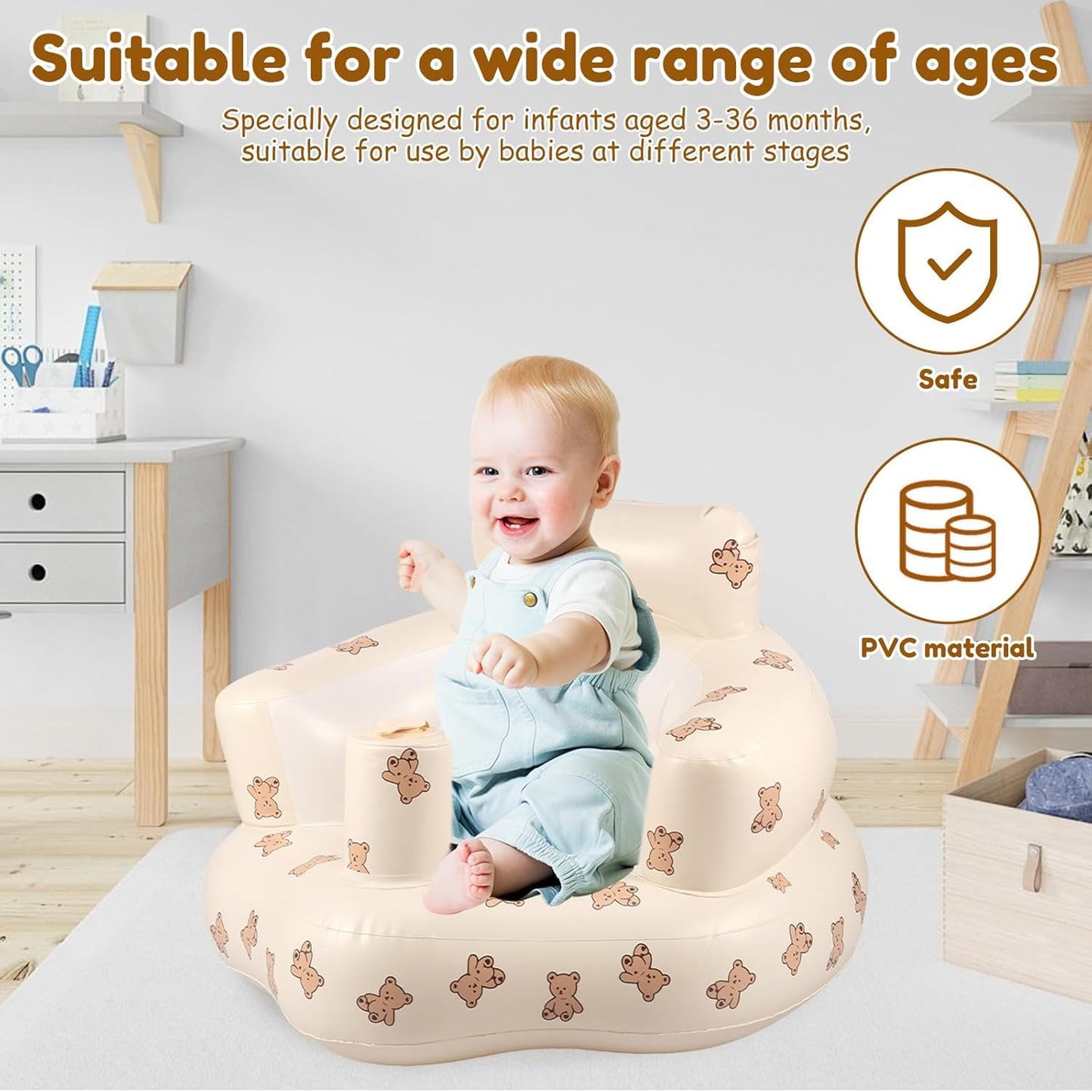 Infant Safety Support, Blow Up Baby Floor Seat with Built in Air Pump