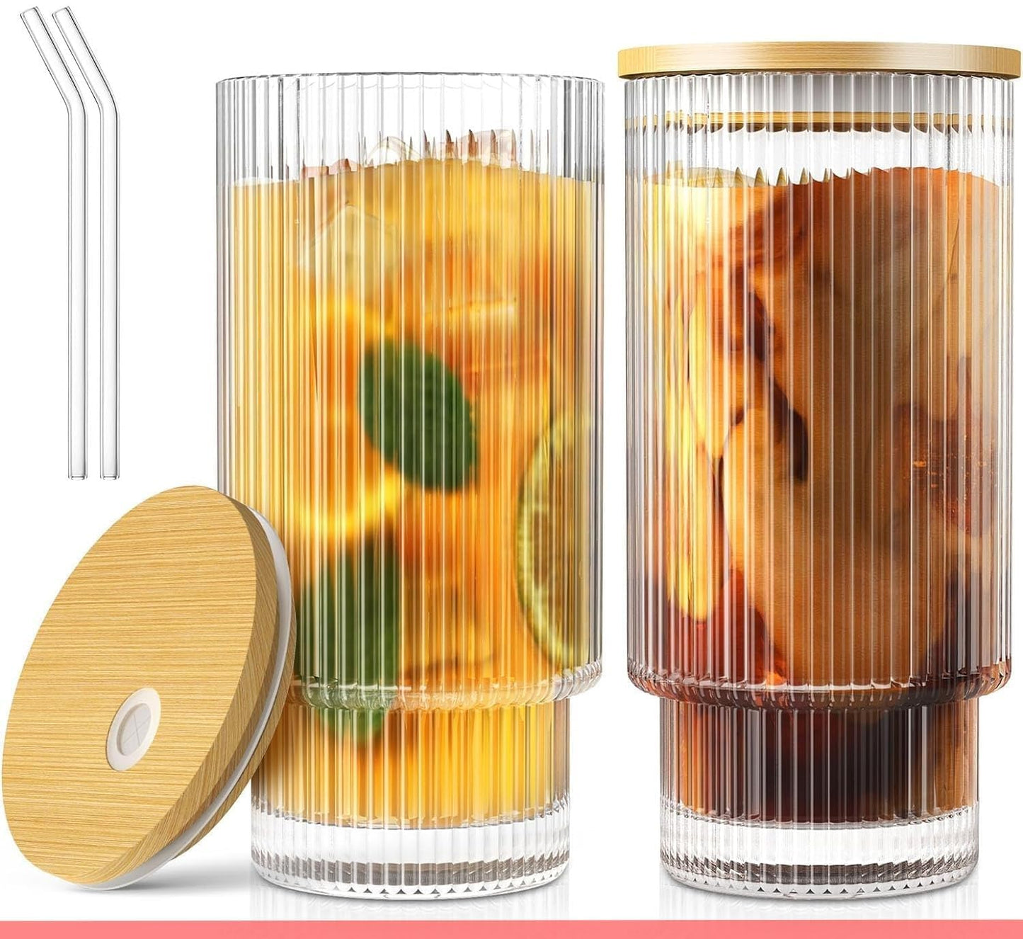 Drinking Glasses Tumbler Set of 1 Wooden Lids and Straws