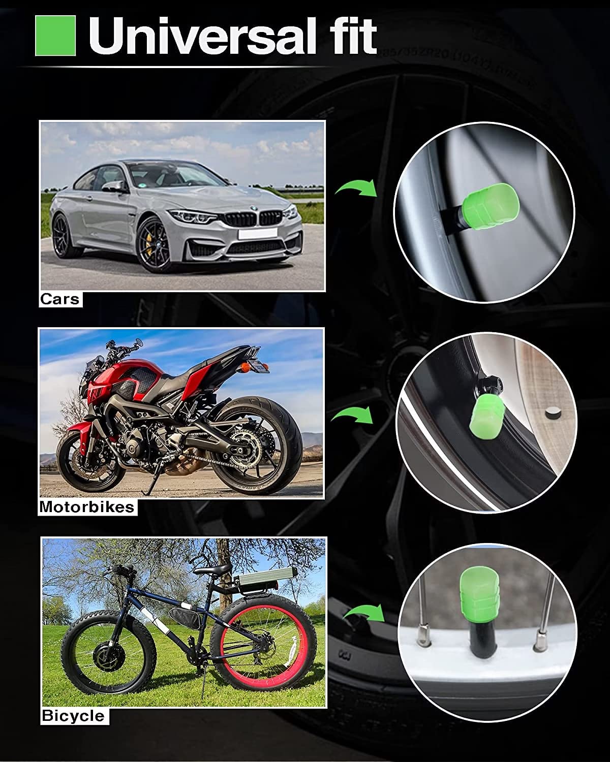 12 PCS Night Glow Wheels Cap Tire Valve Stem for Car, Air Caps Cover Fluorescent, Auto Car Wheel Valve Stem Caps Cover for Car, Bike,Bicycle, Truck,.
