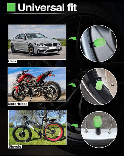 12 PCS Night Glow Wheels Cap Tire Valve Stem for Car, Air Caps Cover Fluorescent, Auto Car Wheel Valve Stem Caps Cover for Car, Bike,Bicycle, Truck,.