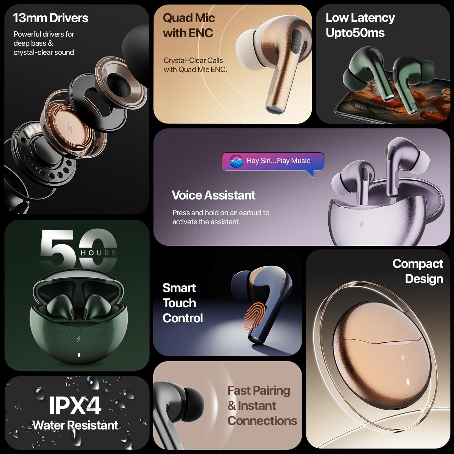 Boltt Aero TWS Ear Buds Custom EQ, Wireless Bluetooth 5.4