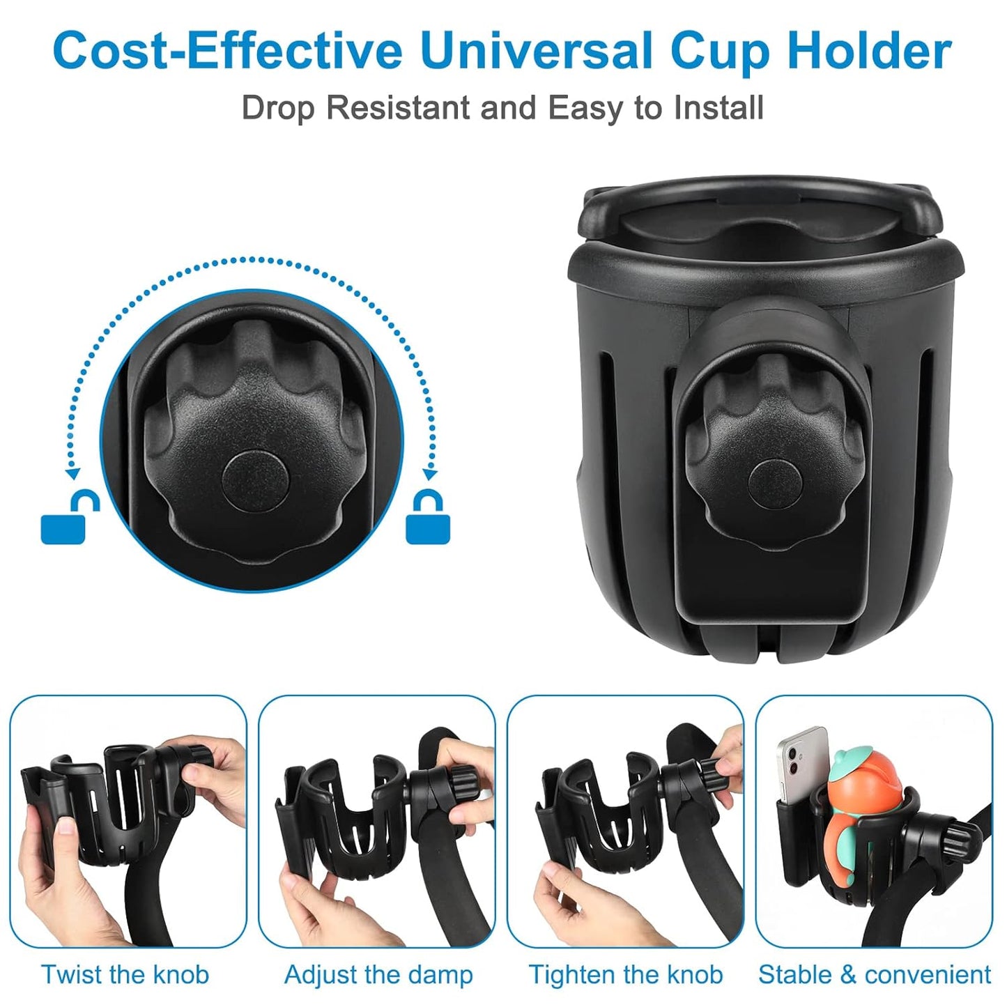 Universal 2-in-1 Cup Holder with Phone Holder