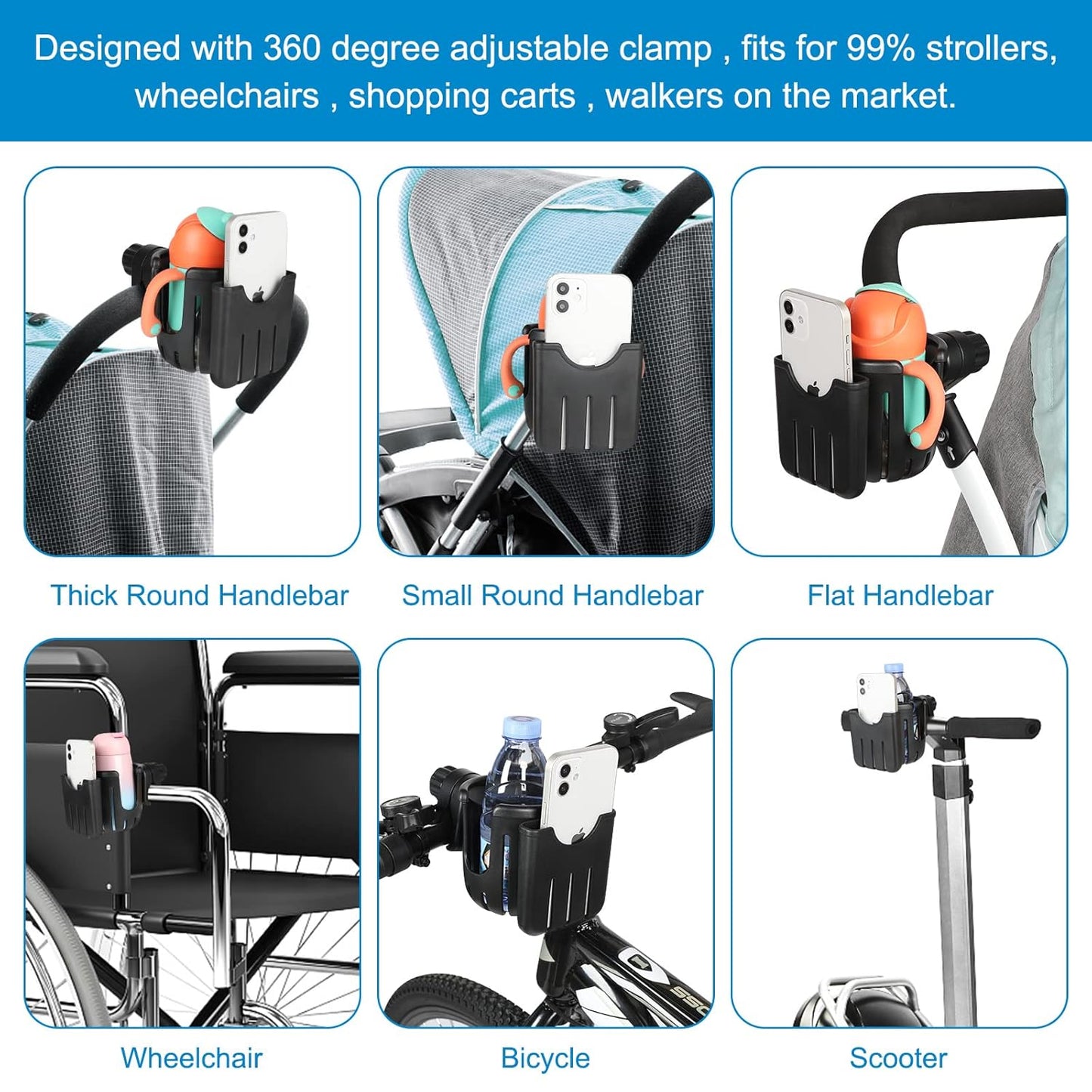 Universal 2-in-1 Cup Holder with Phone Holder