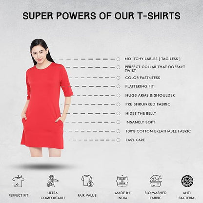 Long Tshirt Dress for Women with Side Pockets