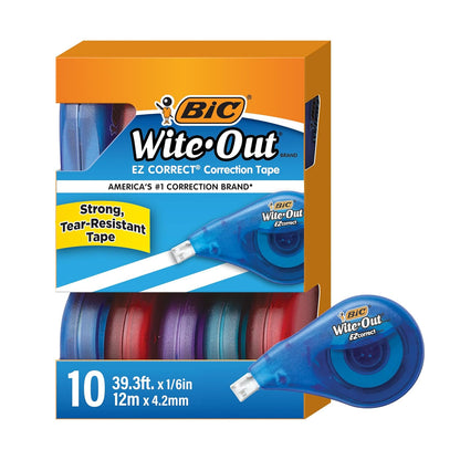 Out Brand EZ Correct Correction Tape, White, 10-Count, Translucent Dispenser Shows How Much Tape is Remaining