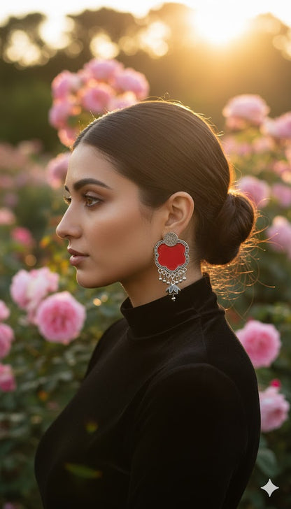 Red enamel floral design