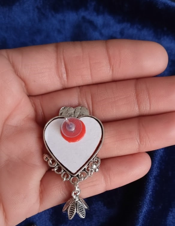 Antique Silver Red Heart Danglers