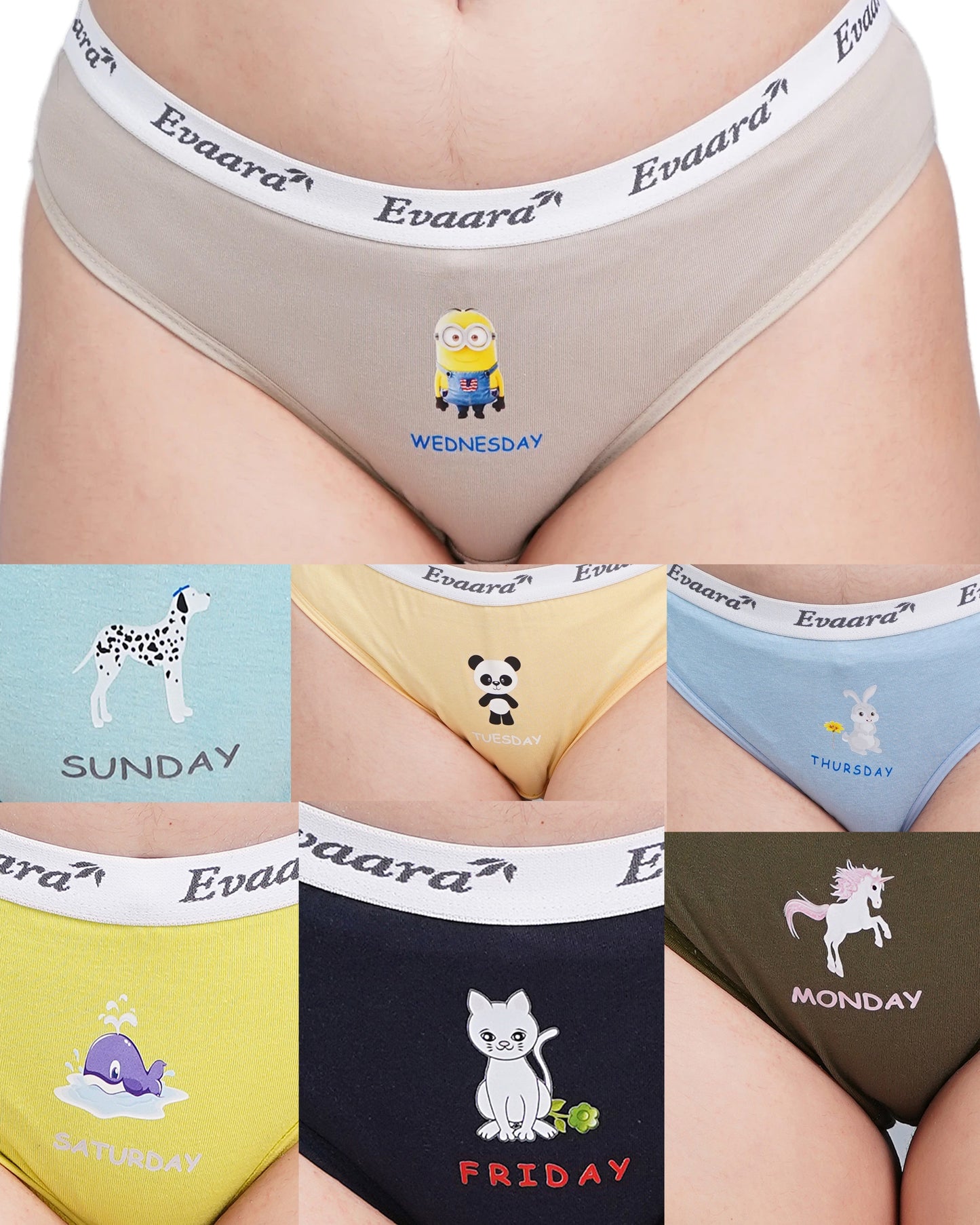 7 Pcs 100% Pure cotton washable all days stickers brief panty